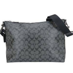 Coach Signature Shoulder Bag F78722, Coated Canvas and Leather, Dark Grey Bla...
